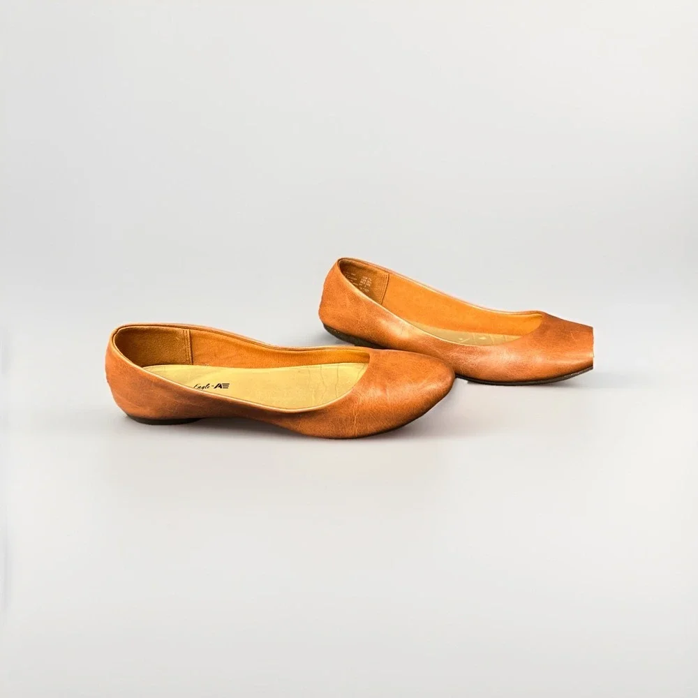 American Eagle Faux Leather Brown Women's Solid Flats US 7.5 EU 39 UK 6